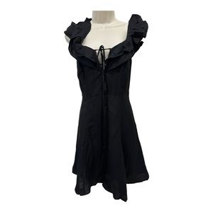 ⭐️ ASTR THE LABEL-FIT & FLARE-MINI BLACK LINEN DRESS W/ RUFFLE SLEEVES-SIZE M ⭐️